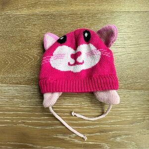 Capelli of New York Pink and White Cat Ear Hat 12-24M